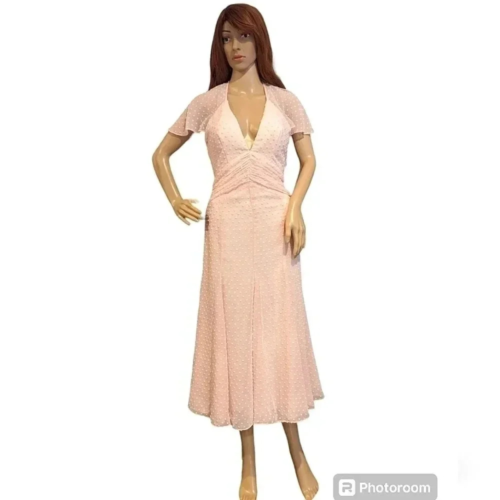 Katie May Flutter Sleeve Dot Chiffon Midi Dress